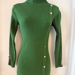 Green Button-Detail Knit Dress
